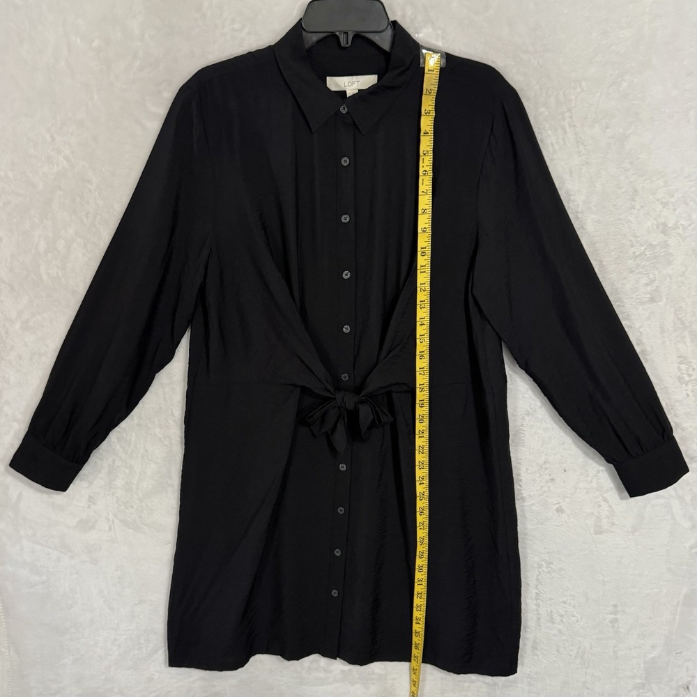 NEW Loft Dahlia Tie Front Mini‎ Shirt Dress Size 14 Black Collared Minimalist - Picture 7 of 12